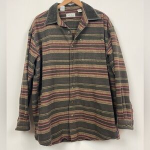 Vintage LL Bean Striped Cord Collar Snap Front Blanket Shirt